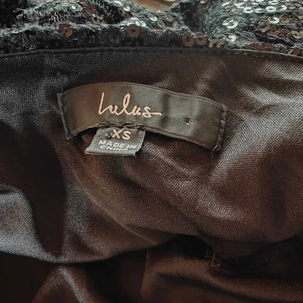Lulu’s Black One-Shoulder Sequin Mini Dress Cocktail Party Size XS